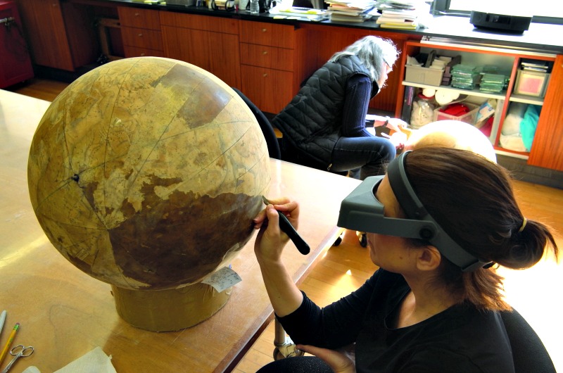 This globe, part of a pair of terrestrial and celestial globes donated to The Drexel Collection in 1975 by a member of the Drexel family, were conserved and restored to close to their original appearance in 2015 by Studio T.K.M.